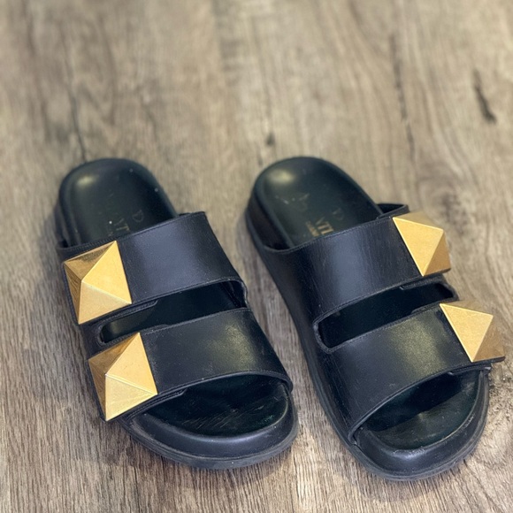 Valentino Garavani Shoes - Valentino Garavani Black and Gold Sandals